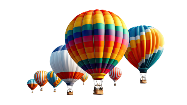  Soaring Symphony: A collection of colorful hot air balloons drift gracefully through the air, offering a vibrant spectacle of adventure and exploration.
