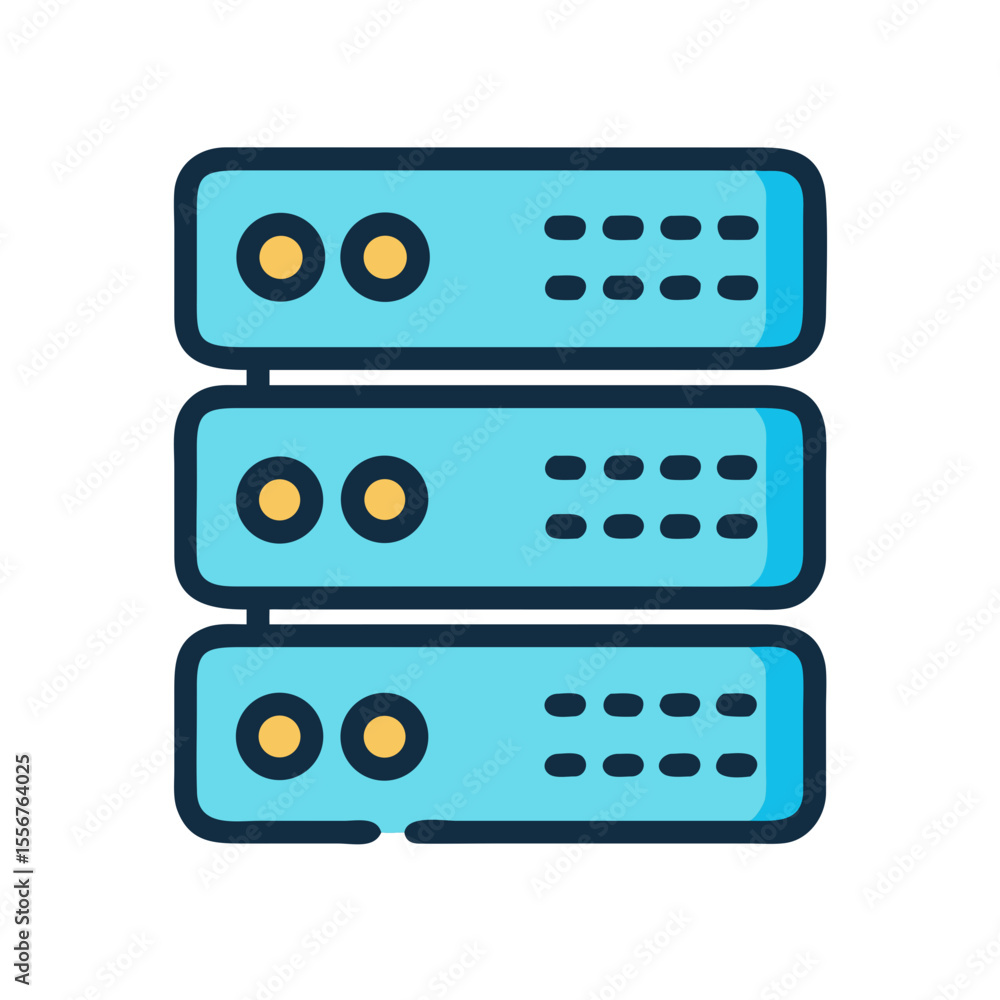 Poster three layer computer server rack on the white background
