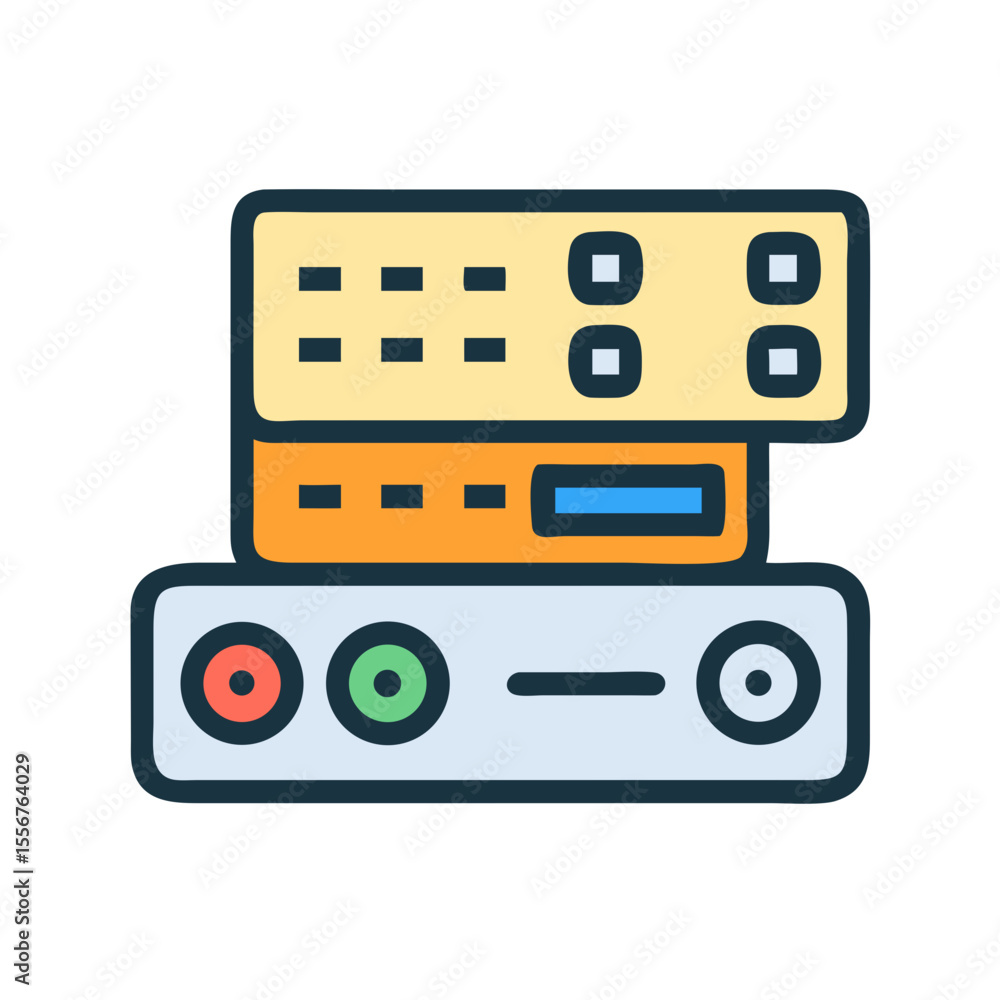 Poster stacked server illustration with colored inputs and white background