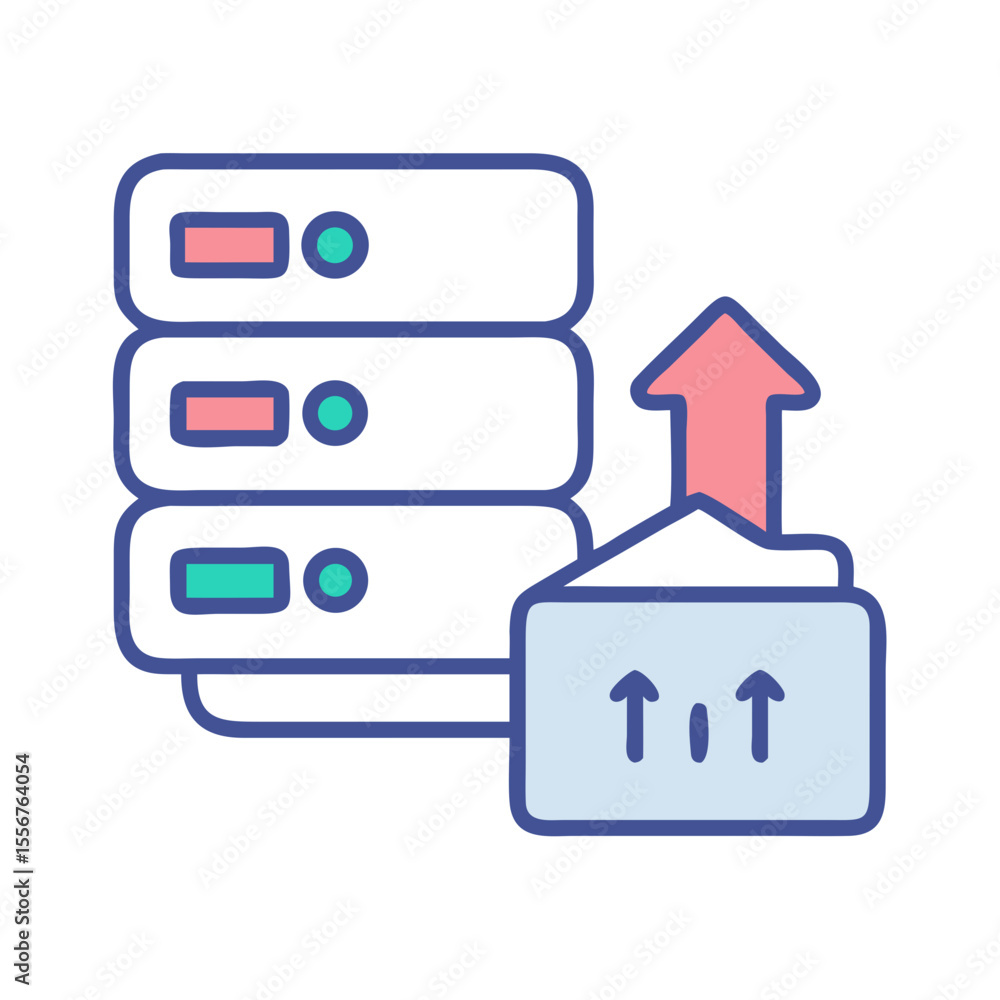 Aufkleber data upload to server storage with arrows illustration
