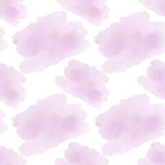 Fototapeta premium Seamless pattern with lavender watercolor stains. Hand-painted abstract drawing with soft textures and artistic flow. White background. Ideal for textiles, backgrounds, packaging, and stationery.