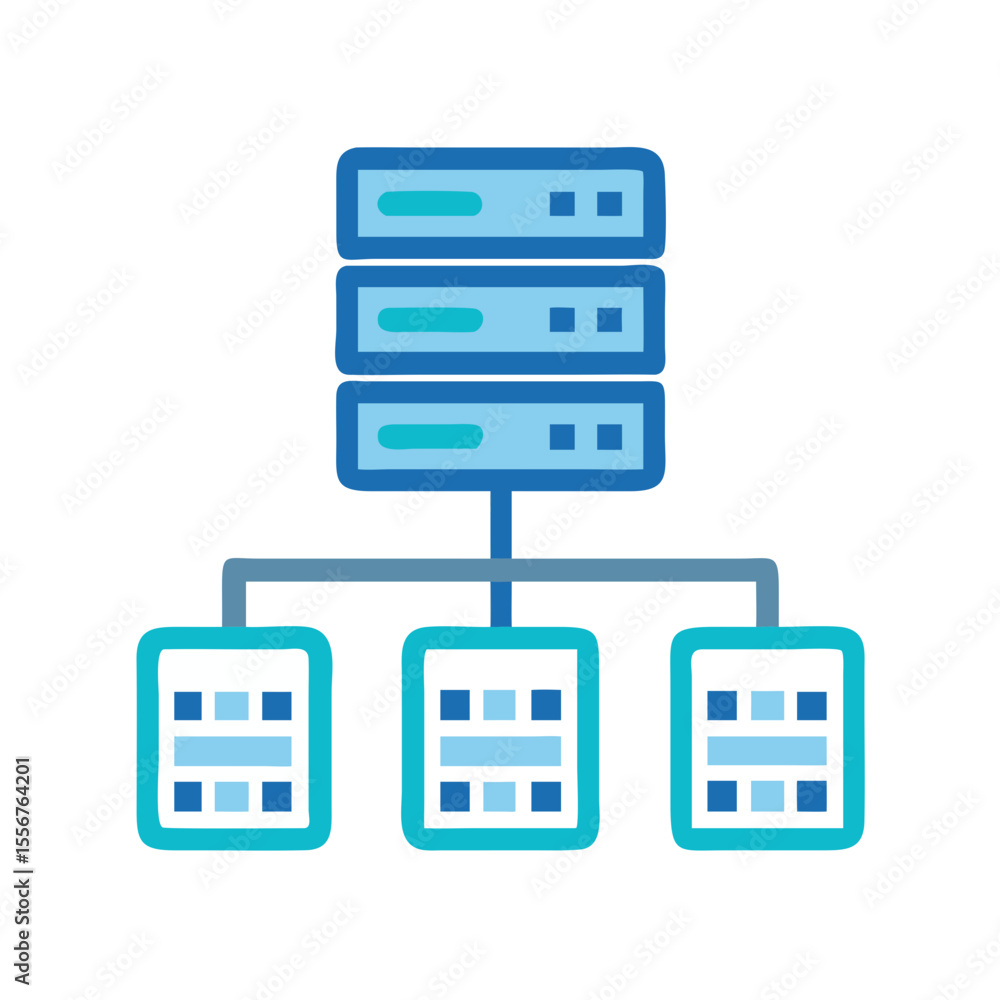 Poster Stylized server connected to multiple computers on White Background