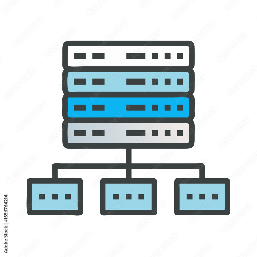 Aufkleber vector illustration of a network server with connected devices