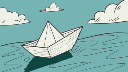 paper origami boat on the summer sea with sun