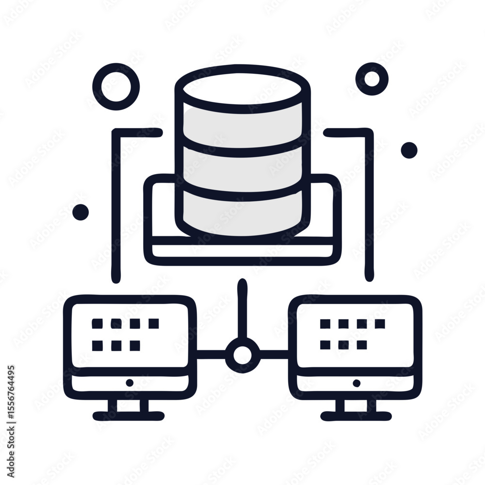 Poster Database connected with computer network on White Background icon