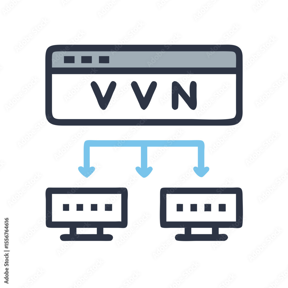 Poster vpn network connection diagram illustration for secure data transfer
