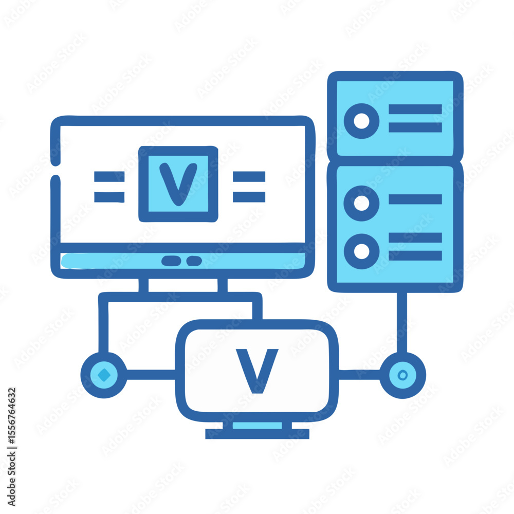 Poster network configuration diagram with server, computers, and communication lines