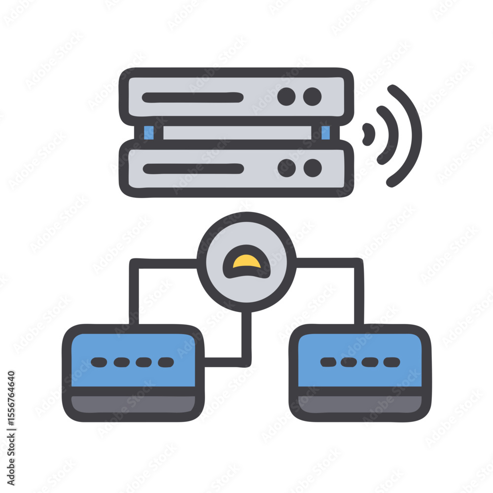 Poster server network connection with two nodes in flat style