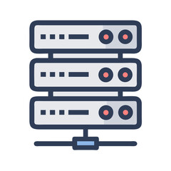 Iconic flat illustration of computer server stack on White backdrop