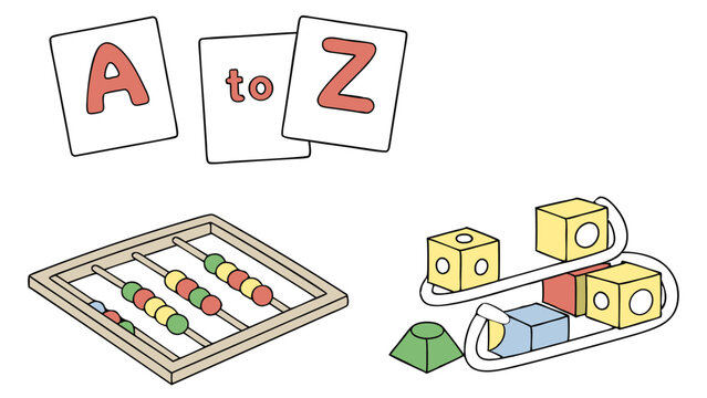 Illustration of alphabet cards abacus and wooden block toy set for early childhood learning and play time