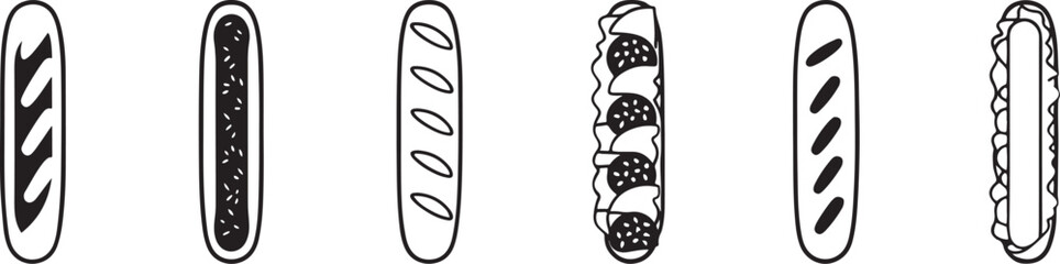 Simple Outline Bread and Filled Sandwich Graphics.