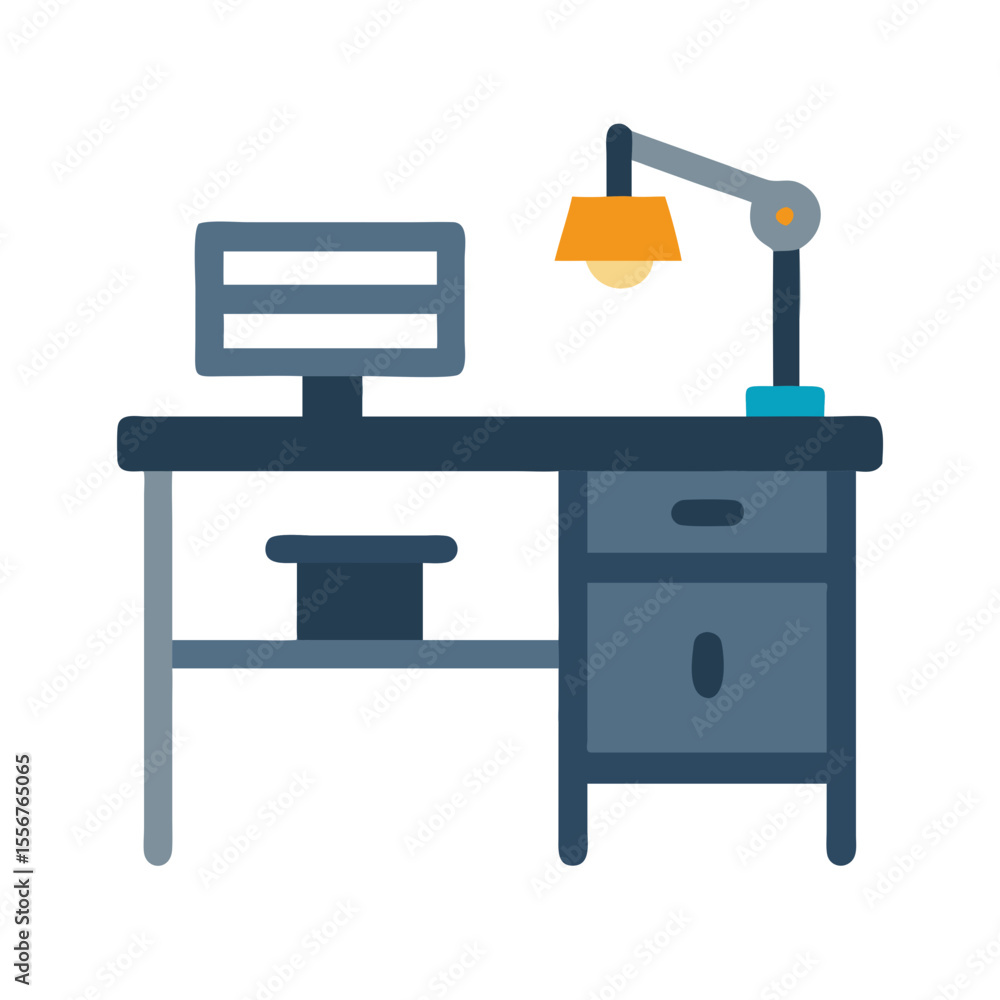 Poster Minimalist desk setup with computer and task lamp