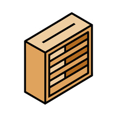 Isometric wooden cabinet drawer storage on isolated White Background