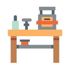 Pottery tools on a workbench illustration on White backdrop