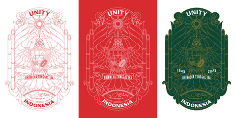 Line art of mythology bird from indonesia called Garuda Pancasila. Historical animal character national symbols and state philosophy