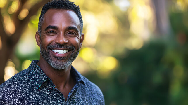 A man confidently showing off his new smile after a successful smile makeover treatment, smiling broadly.