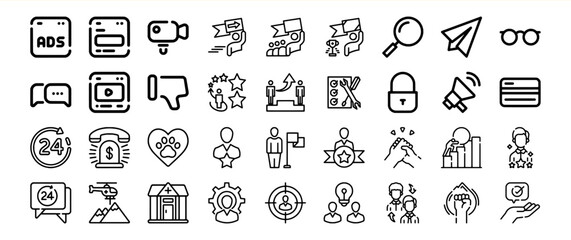 Black and White Line Icon Collection Business Marketing Advertising