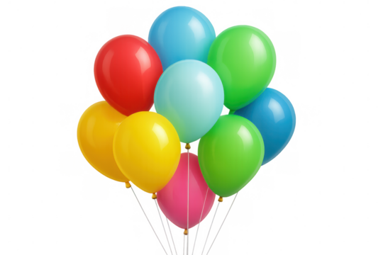 Vibrant balloons hovering over transparent surface, symbolizing celebration, festivity, and cheerful moments with bright, uplifting color palette - Powered by Adobe