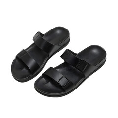 Black sandals with adjustable straps on a white background  