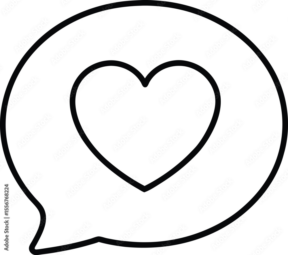 Poster simple line art chat bubble with a heart inside communication symbol