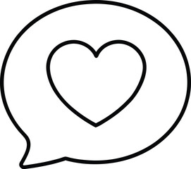 Simple line art chat bubble with a heart inside communication symbol