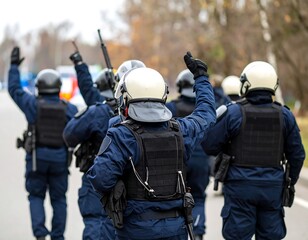 Obraz premium Riot police marching in formation