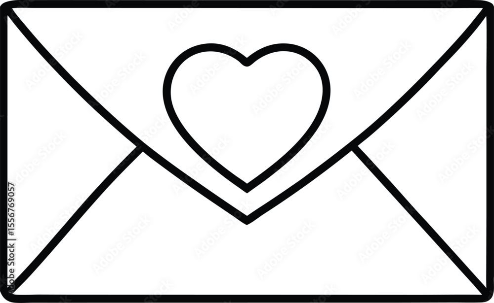 Poster simple line art of an open envelope with a small heart inside