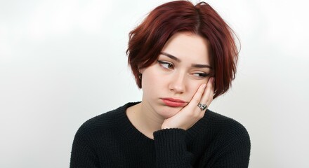 Portrait of a Young Woman with a Tired and Bored Expression
