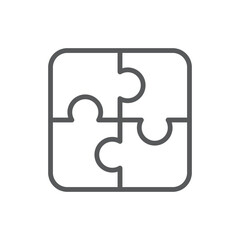 Obraz premium Line style icon of four connected puzzle pieces, representing solutions, integration, teamwork, and strategy