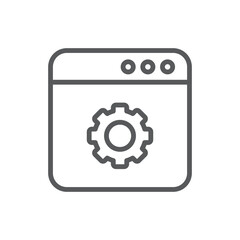 Line style icon of a browser window with a gear, representing web settings, development, and application configuration