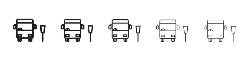 Bus stop stand icon thin flat outline style vector sign