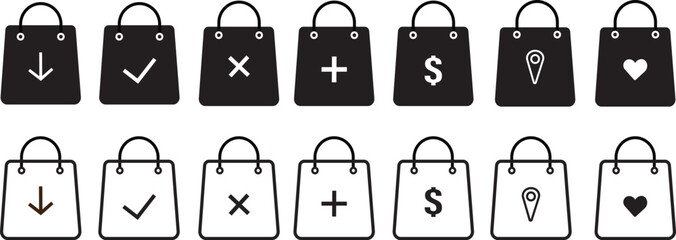 Shopping bag vector icon.Shop bag in outline,paper bags sign,symbolizing retail, purchases,Collection of high quality bag symbol illustration,