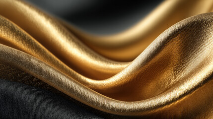 Luxurious Gold and Black Silk Fabric – Elegant Wavy Texture