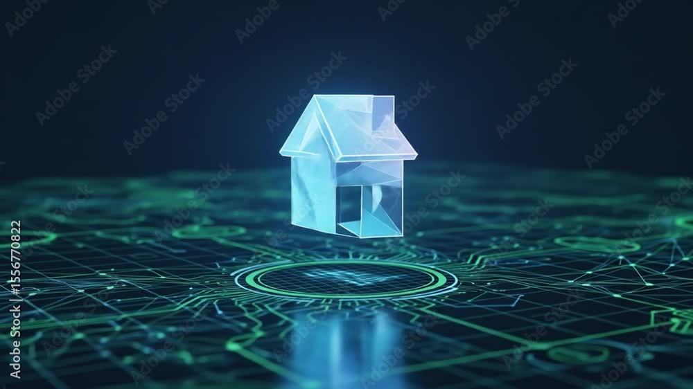 Aufkleber digital house hovering over circuit board background animation