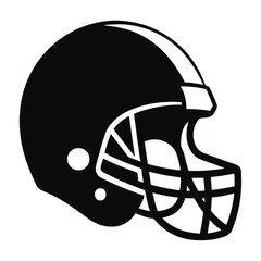 Bold black vector of American football helmet icon ideal for sports, safety, game day, NFL, or athletic design projects.