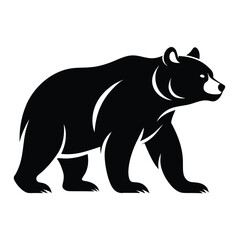 Bold black silhouette of bear vector illustration ideal for wildlife, camping, adventure, and forest related designs or logo branding.