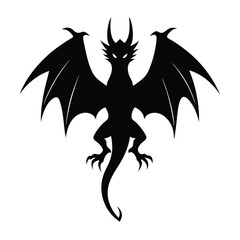 Flying Dragon Icon Vector in Black Silhouette Style for Fantasy, Mythical Creature, Medieval and Adventure Themes