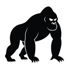 Gorilla Icon Vector in Black Silhouette Style for Wildlife, Jungle Animal, Power and Nature Themes