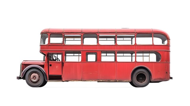 Old double-decker red bus isolated on white background 