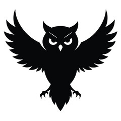 Flying Owl Icon Vector in Black Silhouette Style for Wildlife, Night Bird, Freedom, Hunting and Forest Nature Themes