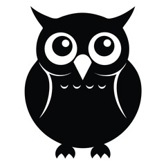 Owl Icon Vector in Black Silhouette Style for Nocturnal Animal, Wisdom Symbol, Nighttime Nature and Forest Concepts