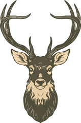 Cartoon Deer with Floral Crown in Meadow Vector Illustration.