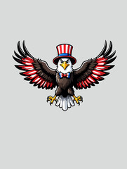 Obraz premium Vector Illustrations. Patriotic Eagle with Wings Spread Wearing Top Hat and Bow Tie. EPS Editable