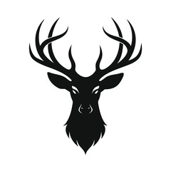 Deer head icon with large antlers in silhouette, representing wilderness, hunting, forest life, wildlife conservation, and rustic design themes.