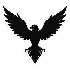 Flying eagle in silhouette style, symbolizing strength, freedom, patriotism, and power, ideal for logos, sports teams, or military-themed graphics.