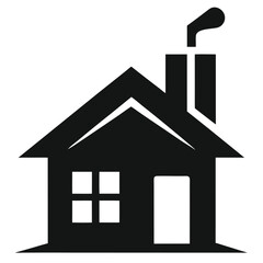 Minimal house icon with chimney and smoke, representing home, warmth, real estate, neighborhood living, and architecture-themed designs.