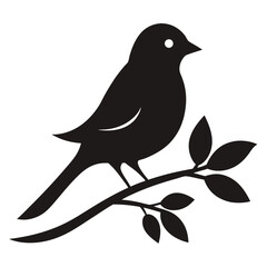 Small bird perched on tree branch in silhouette, perfect for nature, spring themes, garden decor, and peaceful wildlife design.