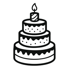 Vector illustration of layered birthday cake with  one candles, great for party decor, invitations, festive event designs, and celebration themes.