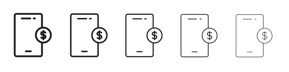 E-Business mobile icon thin flat outline style vector sign