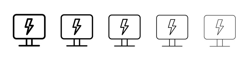 Electric Computer icon thin flat outline style vector sign